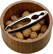Kesper 59822 Nut Bowl with Nutcracker, Material: Bamboo, Stainless Steel, Dimensions: Diameter 16.6 cm, Height: 7 cm, Thickness: 11 mm, Colour: Brown, Silver