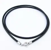 Timetries01 Black Leather Necklace Cord with Lobster Clasp