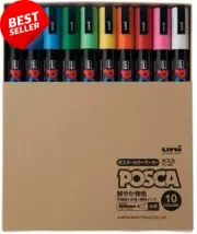 Uni-ball Posca PC-5M Paint Marker Pen, Medium Point, Set of 10