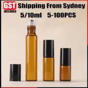 5/10ml Amber Glass Roller Bottle Essential Oil Roll on Ball Perfume Rollerball