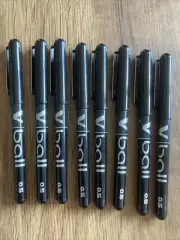 Pilot V-Ball 0.5mm Pure Liquid Ink Rollerball Pens Black, PKT 8 PENS (BRAND NEW)