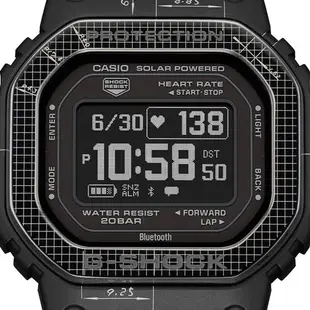 【CASIO 卡西歐】G-SHOCK 心率偵測 藍牙 太陽能電力 替換式錶圈/錶帶組 經典方型 運動系列 DW-H5600EX-1_44.5mm