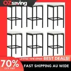 bar stools set of 6 black cushion cream white rattan steel 38x38 3449
