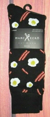 MENS MARC ECKO EGGS BACON BREAKFAST BLACK CREW SOCKS (SHOE SIZE 6-12)