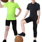 Youth Boys 3/4 One Leg Compression Leggings Athletic Sports Base Layer Pants