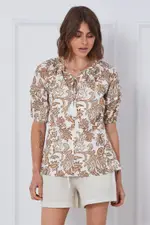 Print Top Short Sleeve Oversized - Size 14, Women's Blouse