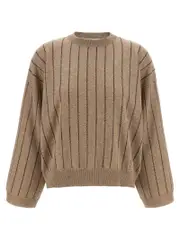 [Brunello Cucinelli] Brunello Cucinelli-Sequin Cashmere Sweater Maglioni Beige-Donna XS