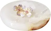 PHINILUX % Round Marble Ring Dish, Stone Jewelry Holder,Trinket Dish Tray Ring Holder, Nightstand Decor,Sponge Holder for Bathroom Kitchen Sink,4‘’D*0.71‘’H (White Onyx)
