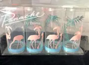 Panache set of 4 Vintage Flamingo Glasses Palms Signed Cocktail Drink Glassware