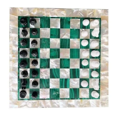 12x12 Marble Chess Set Board with Pieces Mop with Malachite Stone Inlaid Decor