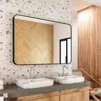 在飛比找Yahoo!奇摩拍賣優惠-熱賣  北歐簡約方形浴室鏡子現代衛生間鏡子壁掛化妝鏡金屬鋁合