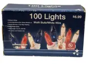 100 Holiday String to String Style Lights (White Wire; Red, Clear, Blue Bulbs)