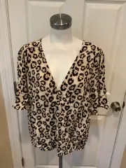 Sanctuary Tan Leopard Print 'The Envrioment' V-Neck Top, Size XL, NWT!
