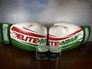 Elite MMA Green White Red Boxing Sparring Gloves W/hand Wraps