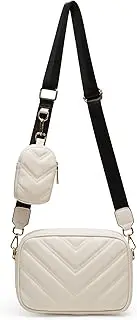 [Herald] Chevron Quilted Small Crossbody Bag with Coin Purse Pouch Women Square Snapshot Camera Side Shoulder 2 Size Handbag, White