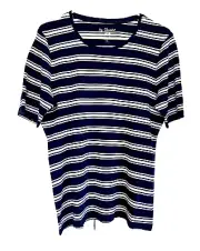 Chico's NWT Size 3 $35 Three Stripe Bella Cotton Elbow Sleeve Tee Top Midnight