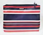 NEW TOMMY HILFIGER BLUE+RED+WHITE STRIPED NYLON FOLD OUT ZIP LARGE COSMETIC,BAG