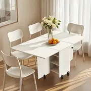 Advwin Foldable Dining Table Folding Kitchen Table with Storage Shelves, 110*70cm, White