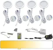 AIBOO LED Under Cabinet Puck Lights CCT Light Color Temperature Changeable Warm+White Double Color with Dimmable IR Remote Controller for Kitchen Furniture Ambiance Mood Lighting(4 Lights,12W)