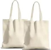 MOLOVA Premium Cotton Canvas Tote Bags, Natural Beige Plain Reusable Cloths with Handles for Gift-Giving