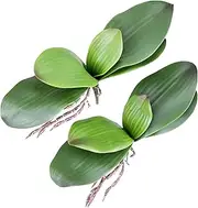 Fnize Orchid Leaves Artificial Phalaenopsis Stems Leaf Faux Cymbidium Flower Foliage Green Real Touch Latex Bulk 8 Inches 2pcs