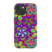 For iPhone 15 Tough Case Compatible with MagSafe Purple Floral Design