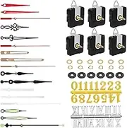 Glarks 38pcs 20MM High Torque Long Shaft Clock Movement Mechanism Kit Includes 6pcs Clock Movements with 6pcs Hooks, 6 Different Pairs Clock Hands, 18pcs Mounting Hardware, 2pcs Clock Numerals