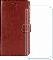 LCEHTOGYE Cover for Huawei Nova 11i + 2 Slice HD Tempered Glass,Shell BracketBumper Protective Back Case - Anti-Scratch Screen Protector for Huawei Nova 11i - HZFM -Brown