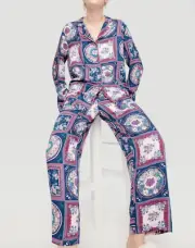 NEW PETER ALEXANDER FLORAL TILE PJ TOP + PANTS SET M RRP$119 VISCOSE