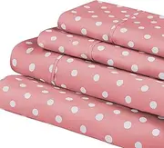 Superior Polka Dot 600 Thread Count Cotton Blend Sheet Set, Deep Pocket Sheets, Cotton Rich, Sateen Weave, Silky-Soft, Breathable Bedding, Retro Vintage Bedroom Basics, King, Pink