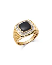 Bloomingdale's Fine Collection Men's Onyx & Diamond Band Ring in 14K Yellow Gold