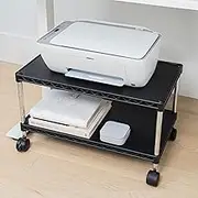 ZBRANDS Under Desk Printer Stand with Storage 24" X 14", Printer Cart, Small Printer Stand with Wheels, Small Printer Table for Home Office, Heavy Duty Low Rolling Cart, (Regular, Black)