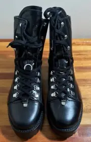 NWB AllSaints Womens Franka Boot Black 9M Leather Hiking Combat Army Drawstring