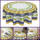 aportt Lemon Tablecloth Round 60 Inch Summer Fruit Blue and Yellow Table Cloth
