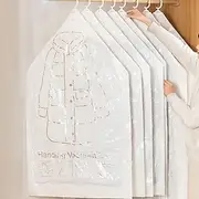 5 Pack Hanging Vacuum Storage Bags with Pump for Clothes, Space Saver Garment Compression Bags with Hooks, Dustproof Side Zipper for Coats, Jackets, Duvets, Ha