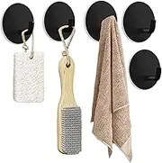 XUTONG 5Pcs Black Adhesive Towel Hooks, Stainless Steel Wall Hooks, Seamless Wall Hooks, Stainless Steel Hangers, Jackets, Keys, Robes, Suitable for Bathrooms, Kitchens, Homes, Offices