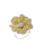 Bloomingdale's Fine Collection Yellow & White Diamond Flower Ring in 14K White & Yellow Gold