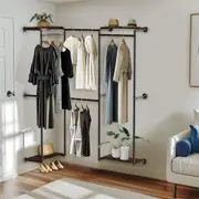 FIN Industrial Pipe Clothes Rack Corner Wall Mounted Storage Clothes Hanging Shelf