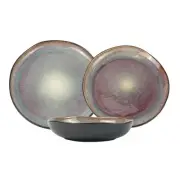 3 Pieces Reactive Glazed Ceramic Organic Fine Dinner Set with Plate and Bowl