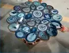 Blue Agate Floral Edge Coffee Table Top, Handmade Center Geode Christmas Sale