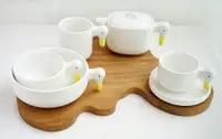 在飛比找樂天市場購物網優惠-乖乖鴨日本啞光質感陶瓷茶壺餐具套裝馬克杯沙拉碗麥片碗咖啡杯碟