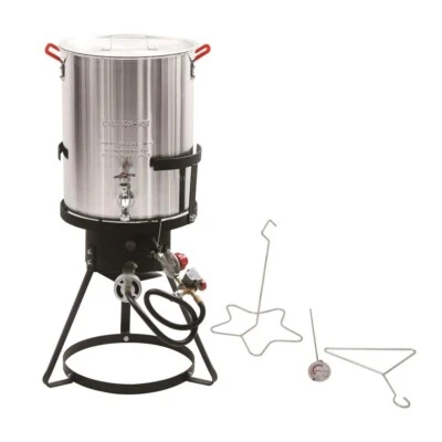 30 Qt Propane Gas Turkey Fryer Cast Iron Burner Aluminum Pot Outdoor Frying