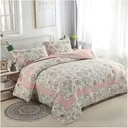 Quilt Set Queen 3 Pieces Pink Blue Flower Pattern Summer Lightweight Reversible Cotton Bedspread Coverlet Sets (1 Quilt, 2 Pillowcases) (Color : Pink, Size : 250x230cm-50x70cm x2)
