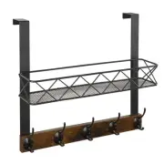 Over The Door Hooks Organizer with Basket, Over The Door Towel Rack with 5 Me...