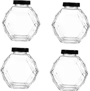 LABRIMP 500g Capacity Iron Lid Glass Honey Jar 4pcs Jar Sealing Honey Storage for Home Restaurant Hotel