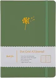 Yop & Tom Dandelion Dotted Notebook - With Extra Thick 160 GSM Paper and Grid Guide - Bullet Grid Journal - Sage Green