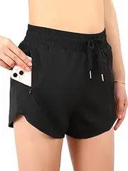 [BALAYSIER] Women's Swimming Shorts with Pockets Swimming Trunks Women's High Waist Quick Drying Swimming Trunks 2 in 1 Shorts with Liner, black, X-Small