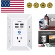 Smart USB Charging 5 Outlet Extender with 4 Ports & USB-C - Travel Ready Design