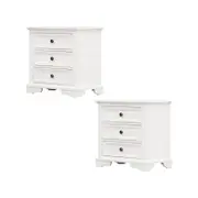 Celosia Bedside Table Set of 2pcs - 3 Drawers Storage Cabinet Nightstand - White