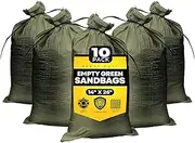 Empty Sandbags Military Green with Ties 14" x 26" - Woven Polypropylene Sand Bags, Sandbags for Flooding, Sand Bags Flood Protection